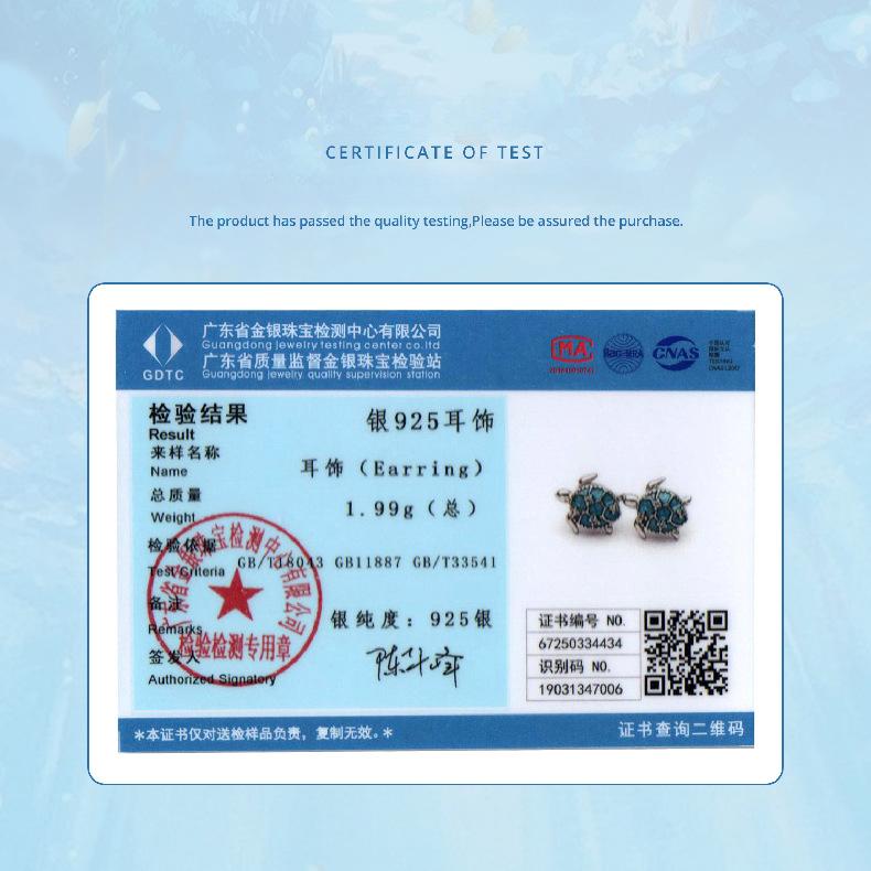 Boucles d'oreilles puces tortue bleue en argent sterling S925, Accessoires début de printemps Boucles d'oreilles puces en argent sterling