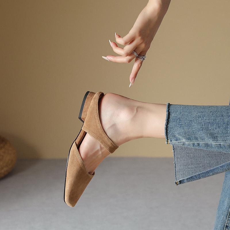 Fashion 2025 New Summer Women Shoes Sheepskin Shoes for Women Simple Bow Women Slippers Low Heels Square Toe Slippers Mules Handmade