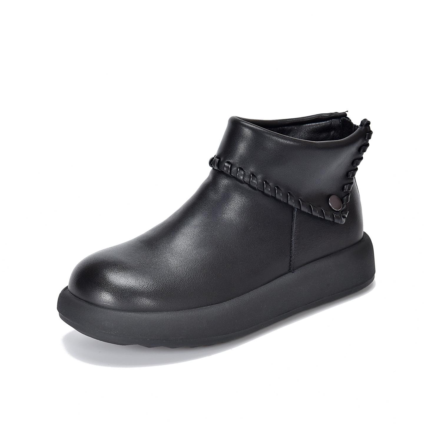 

Johnature Turned-over Edge Plush Warm Cotton Shoes Genuine Leather Anti Slip Women s Ankle Boots 40