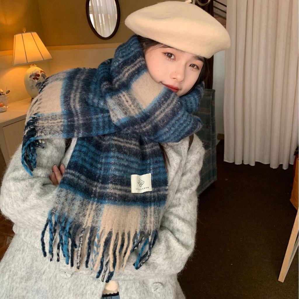 Autumn and Winter Scarves Women's Winter High-end Scarves Thickened and Warm Tonglu Imitation Cashmere Plaid Scarves
