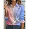 Nuova Moda Estiva Camicie da Donna con Bavero Casual Bottoni Manica Lunga Quotidiano Weekend Top Astratti Stampa Floreale Blusa Larga Casual