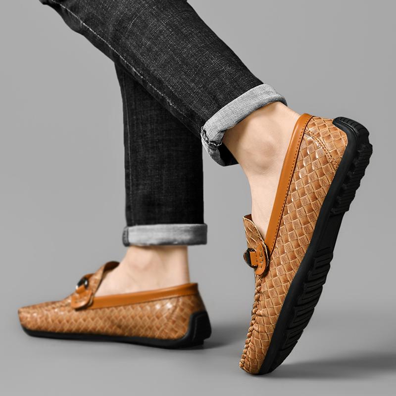 Herr Mockasiner Loafers Körskor Flats Casual Slip-ons Plusstorlek Färg Khaki Ärt-skor