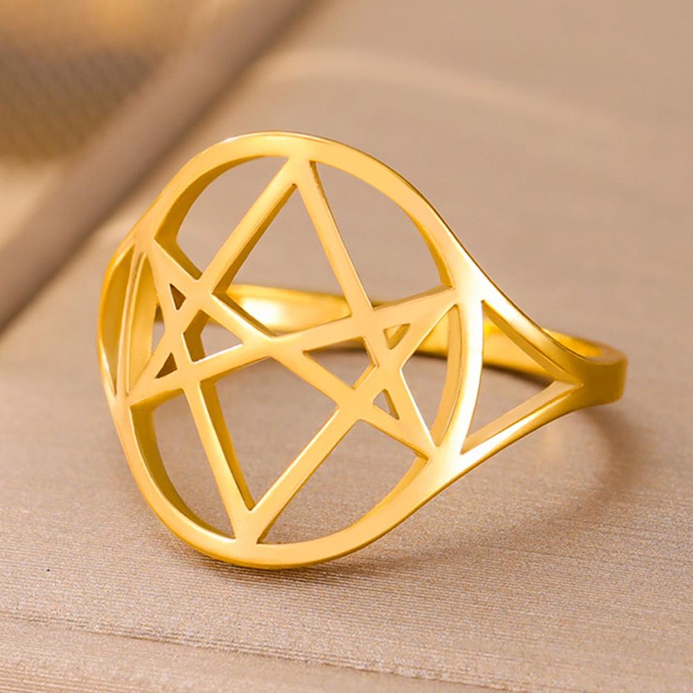 Dawapara Unicursal Hexagram Symbol Stainless Steel Ring for Men Women Thelema Sacred Geometry Spiritual Jewelry