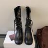 2025 Autumn and Winter New Versatile Lace-up Round Head Thick Heel High Boots Women Comfortable Soft Sole One Pedal Martin Boots Women