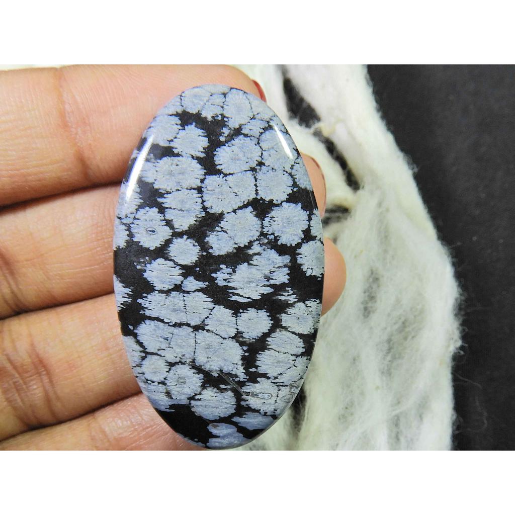 26Cts. Natural Snowflake Obsidian Loose Gemstone Oval Cabochon 25X45X05MM SK-2886