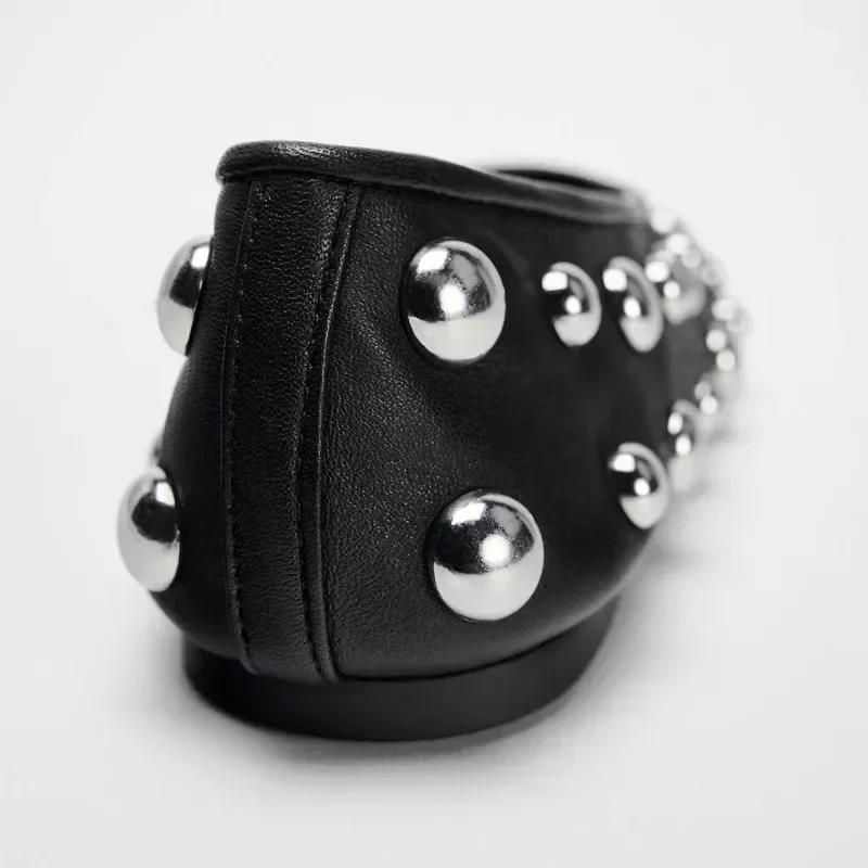 Fashion Black Rivet Design Ballet Flats Women Comfort Soft Leather Low Heeled Loafers Luxury Designer Flat Shoes Zapatos Mujer