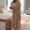 Coral Fleece Jacquard Pajamas Set Women Autumn Winter Fleece Thickened Warm Crew Neck Cable Knit Loungewear Wearable Outside