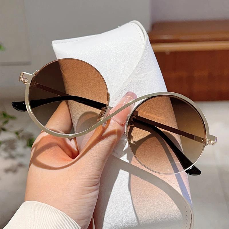 Fashion Round Gradient Shades Women New Chic Korean Style Decor Sunglasses Oversize Vacation Beach Anti UV Sun Glasses
