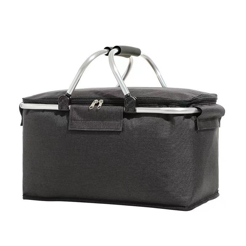 Insulated Oxford Cloth Folding Picnic Basket with Wheels, Multifunctional Outdoor Ice Bag & Thickened Aluminum Foil Liner