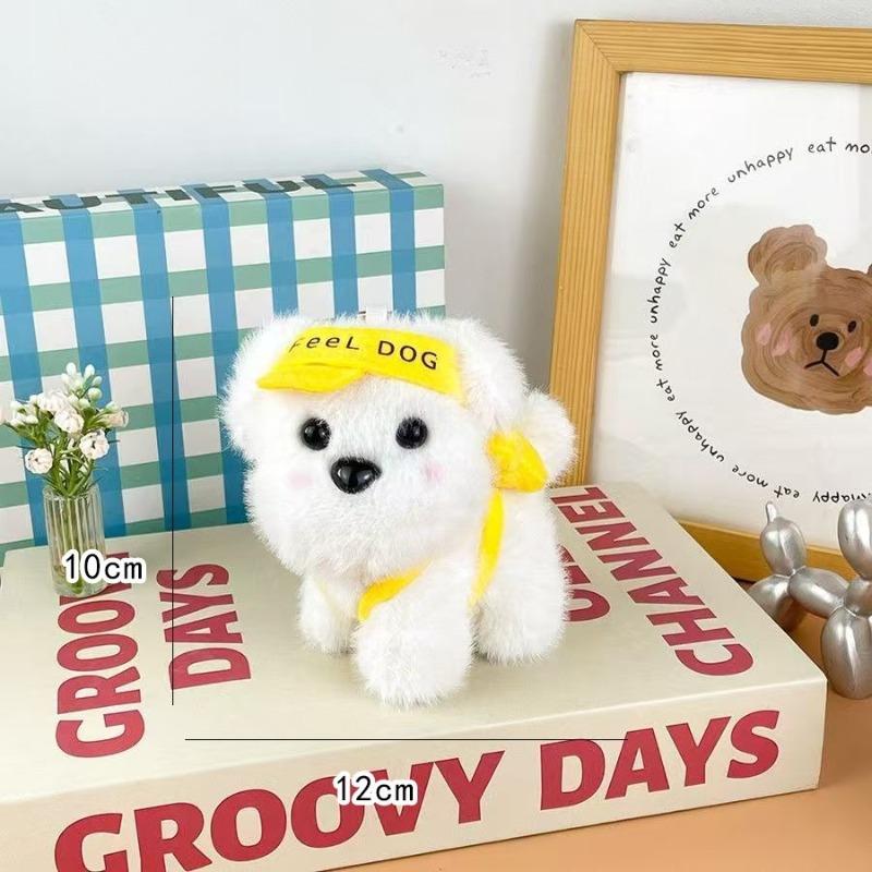 Adorable Cartoon Puppy Plush Dolls With Keychain Hat Wearing Dog Doll Toys For Perfect Bag Charm Toy Gift