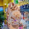 Bling Rhinestone Round Pocket Mirror with Metal Keychain Folding Double-Sided Makeup Mirror Bead String Charm for Purse Handbag Wallet Travel