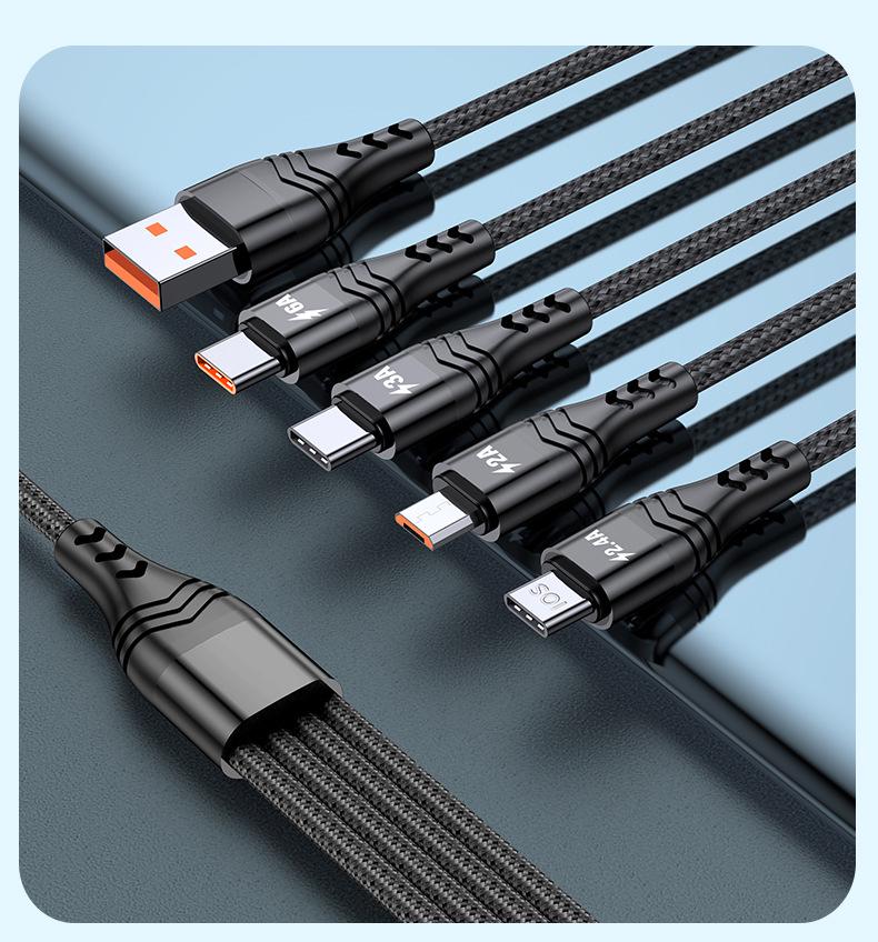 6A Vier-in-één Snel Oplaadkabel voor Huawei-, Samsung-, Apple- & Xiaomi-apparaten