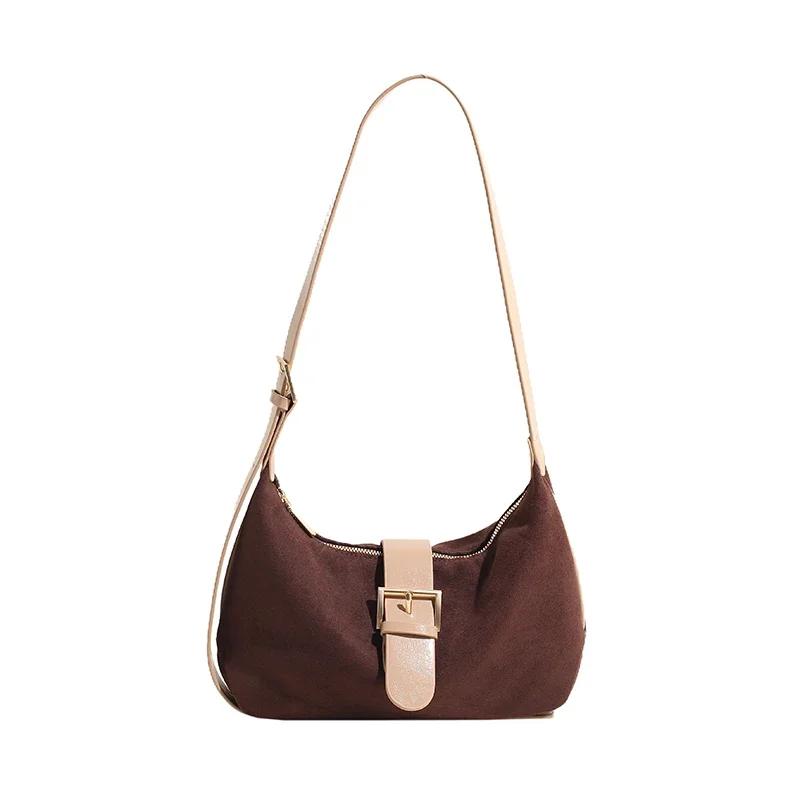 

Однотонная женская сумка через плечо из искусственной замши с застежкой-молнией, контрастная пряжка, украшение, однотонная мода, горячая распродажа