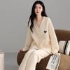 Pajamas Ladies Autumn And Winter Pure Cotton Thickened Warm Long Sleeve Air Cotton Interlayer Wear Loungewear Set