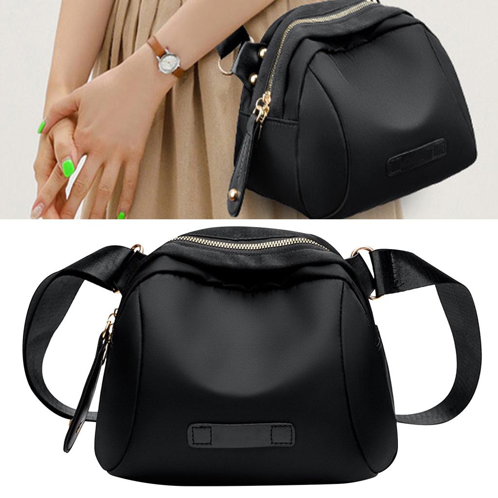 Canvas Shoulder Bag Multifunctional Fashionable Adjustable Straps Smooth Zipper Bag for Shopping Party Black