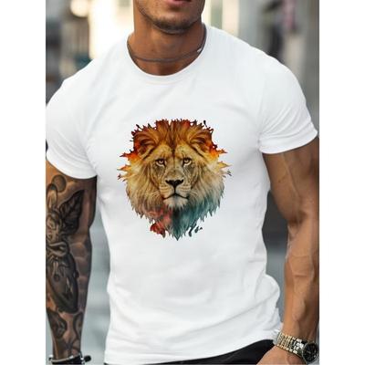 European Sizes Men'S Majestic Jungle Lion Graphic T-Shirt _ European American Fashion Trend, Crew Neck, Non-Stretch Fabric,Perfect for Adults