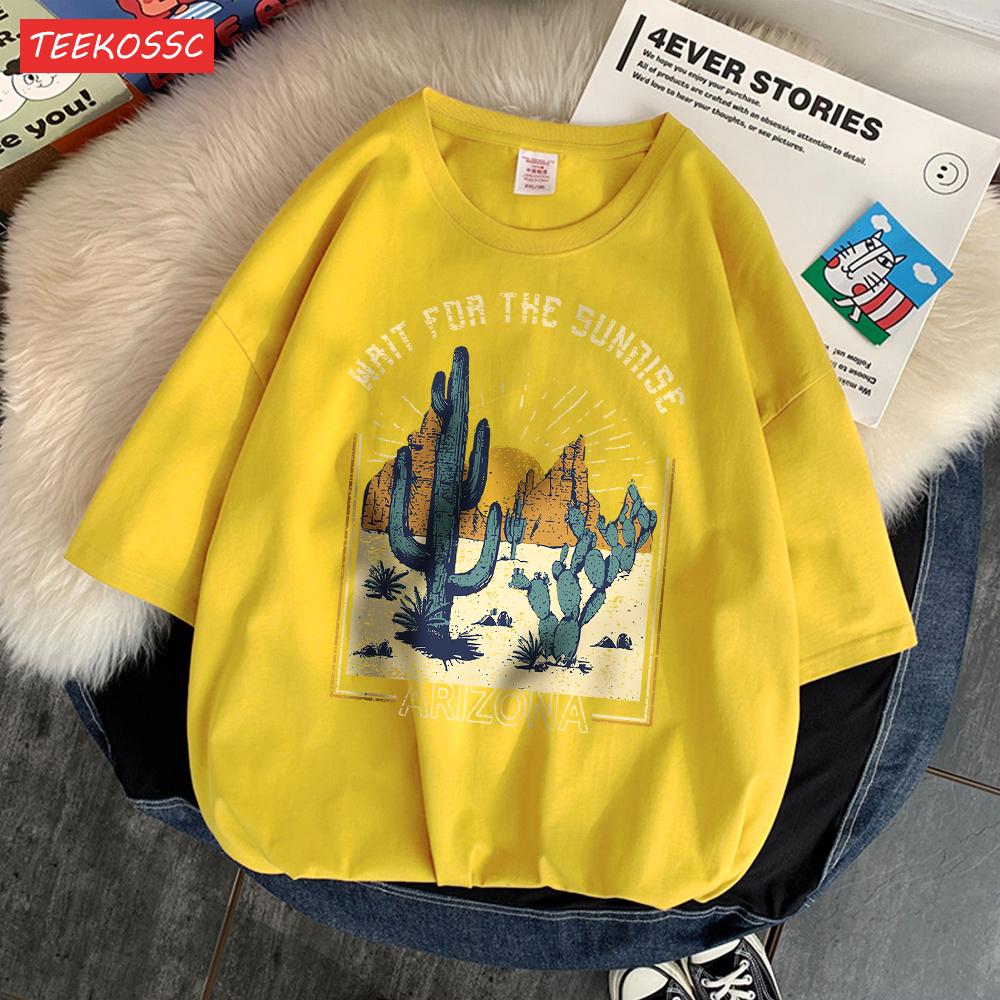 Wait For The Sunrise Print Tee Clothing Femme Versatile Personality T-Shirt Cool Lovely T-Shirts Oversized Vigor Short Sleeved