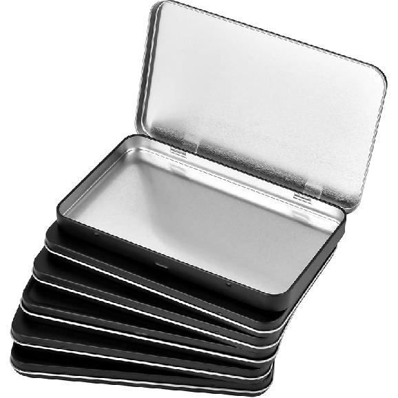 6 Pcs Metal Rectangular Hinged Tin Boxes with Lid, Mini Portable Empty Box Container, Small Black Tin with Lid for Home or Outdoor Active Storage