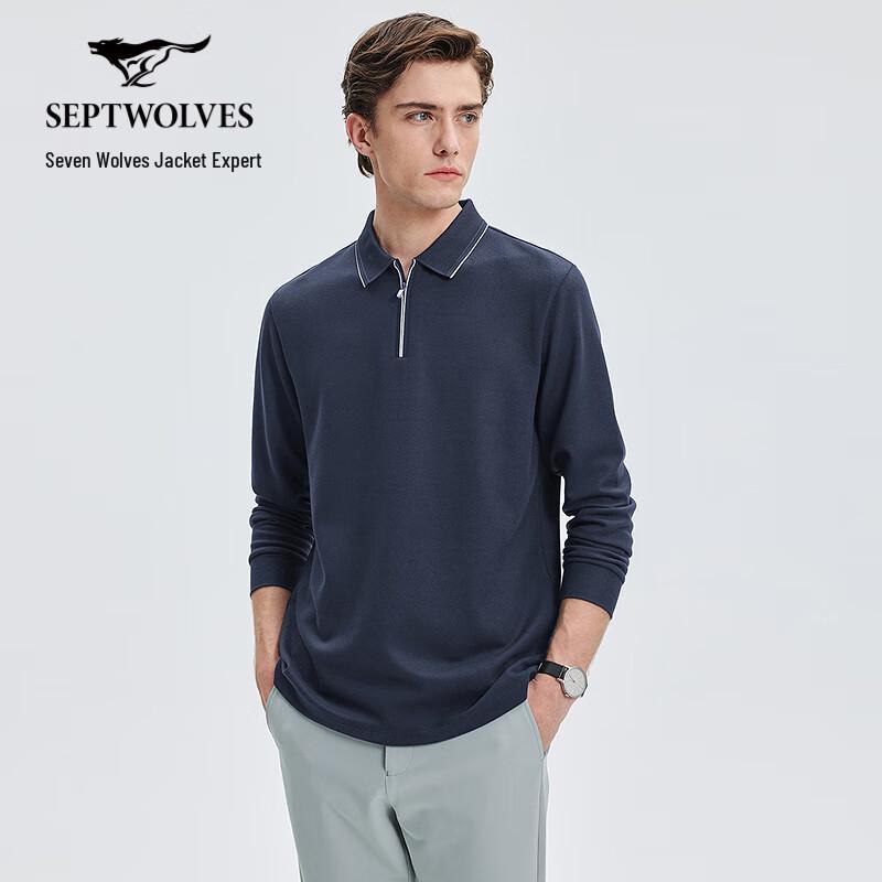 SEPTWOLVES Men's Jacquard Long-Sleeve Polo Shirt