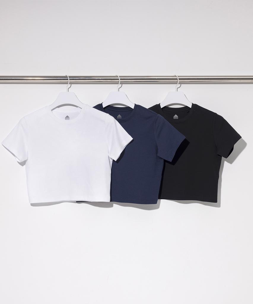 BASIC HOUSE Women'S Round Crop Short Sleeve T-Shirt Black Lats0202