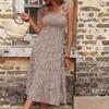 Summer Women Leopard Print Halter Neck High Waist A Line Dress with Ruffled Strap