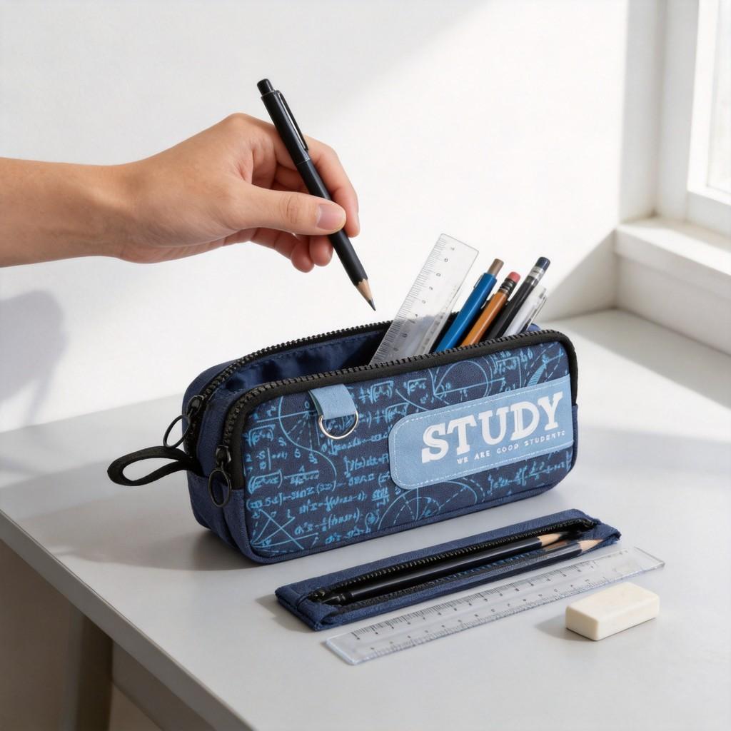 Oxford Cloth Double Layer Pencil Case For Students With Large Capacity And Minimalist Style