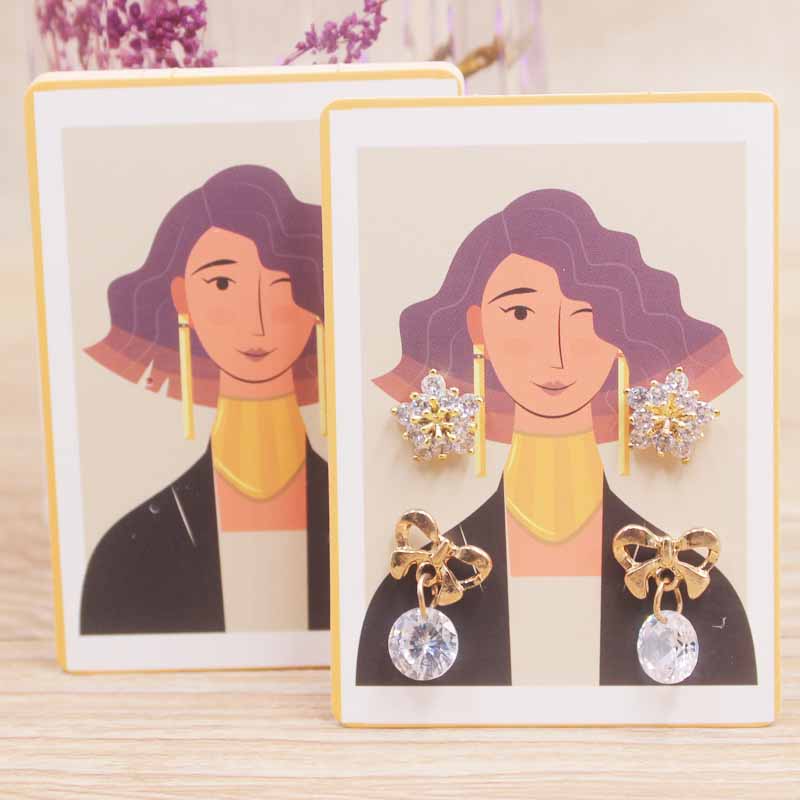 50Pcs/Lot Earring Card Four Holder 5x7cm Hot Girl /Abstract painting paper card Jewelry Accessory Package Cards