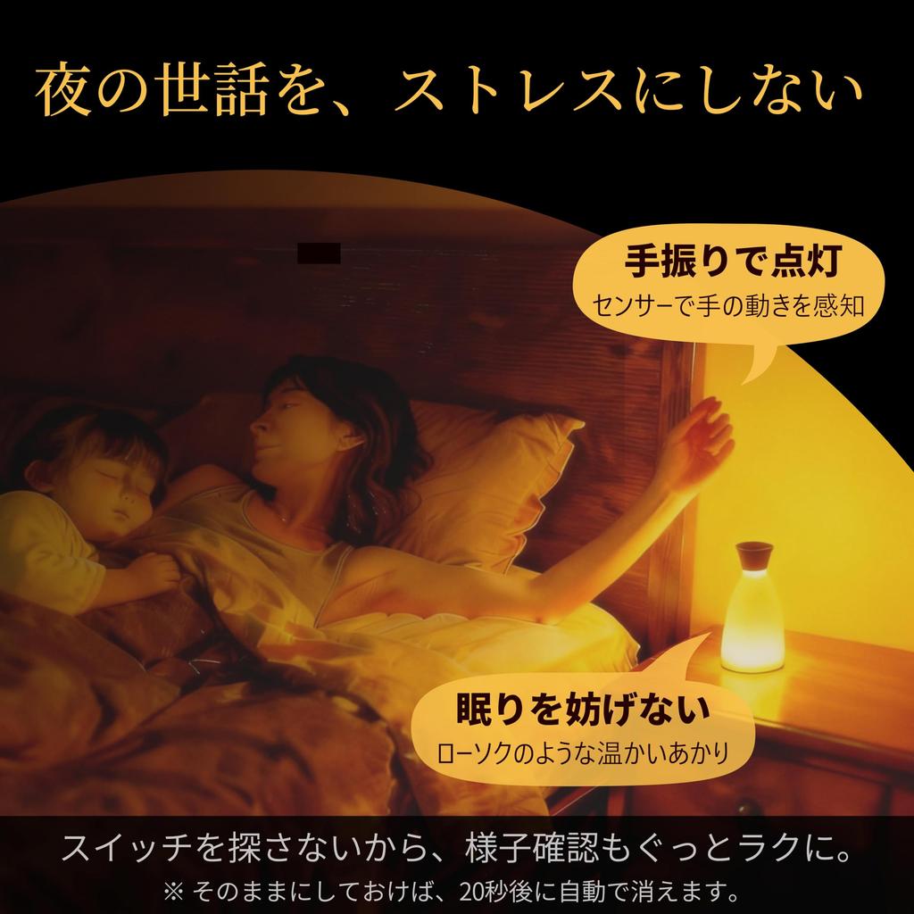 Kenbi Seikatsu Table Lamp [Protect Your Sleep and Life] Motion Sensor, Eye-Friendly, Candle-Color Flickering, USB Rechargeable, Automatically Turns