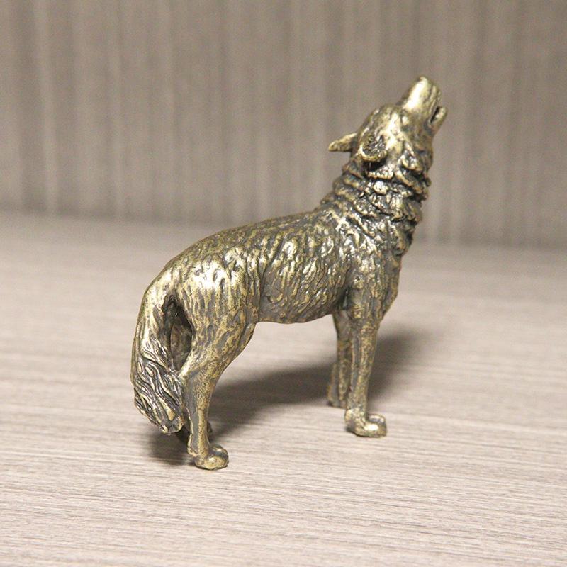 Messing Heulender Wolf Statue Skulptur Figur Handwerk Einrichtung für Heimdeko Wohnzimmer Veranda Dekorationen Büro Schreibtisch Ornamente