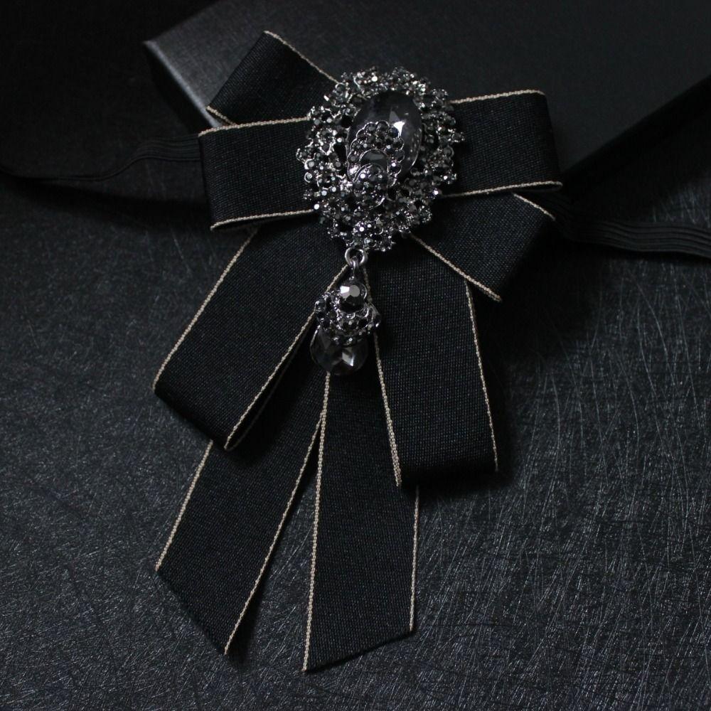 Retro Ribbon Ribbon Bowtie Rhinestone Handmade Ribbon Bow Brooch Crystal Fabric Cloth Art Bow Tie For Men and Women