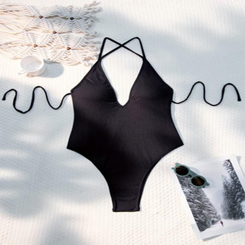 Swimsuit Sexy Suspender Backless Beach Bikini Women s Hot V-neck Slimming L чёрный