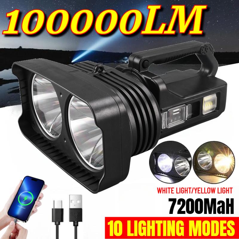 36W High-Power Strong Lumens Searchlight Type-C Rechargeable LED Spot Light 10 Modes Super Bright Outdoor Waterproof Dual Light Source P50 Flashlight