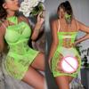 Women's Fishnet Bodycon Dress Night Club Wear Sexy Mesh Hollow Out See Through Mini Dress Erotic Beach Lingerie Nightwear