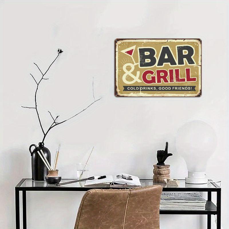 2D Flat Wooden 30*20cm 1pc Vintage "Bar & Grill" Sign - Rustic Wall Decor Plaque, Perfect for Home Bar, Kitchen, or Bedroom - Easy To Hang, No Power