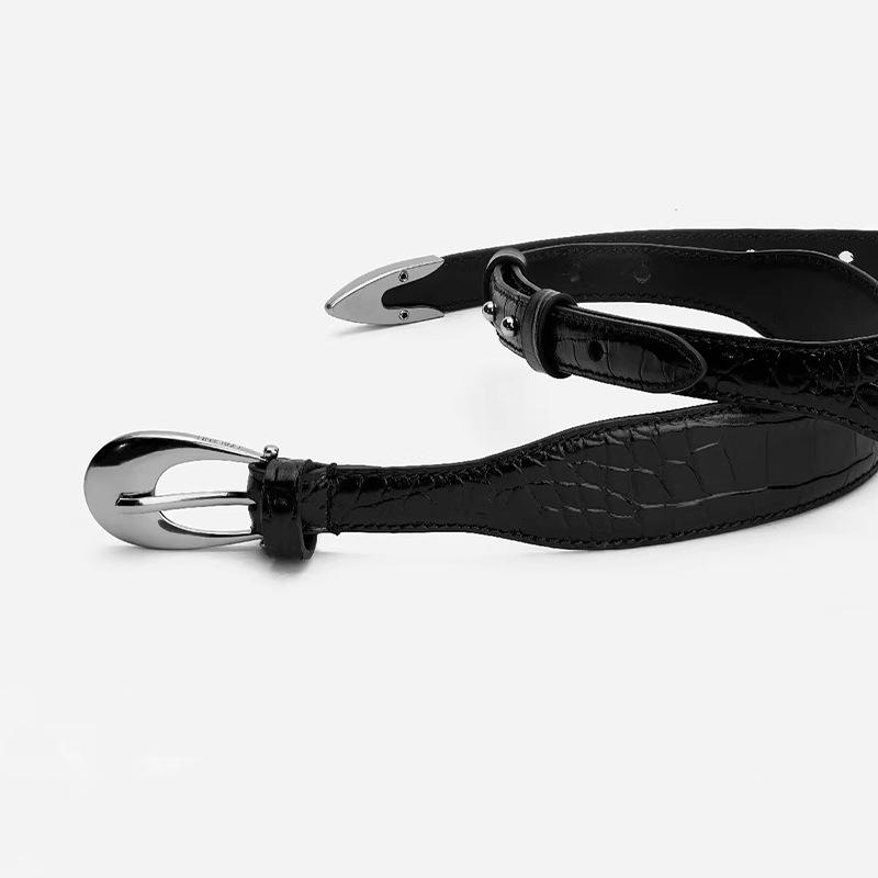 Casual fashion versatile black belt trendy personality simple women's decorative crocodile pattern belt niche