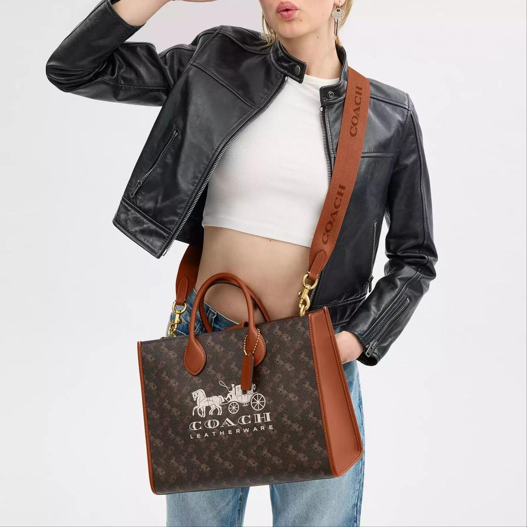 COACH Ace Coated Canvas With Leather Handbag Large Women's Brass Plated Polished Amber Truffle CS252-B4TXN