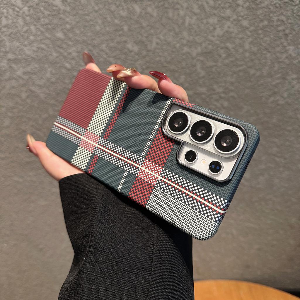 For Samsung Galaxy S26 S25 S24 S23 Ultra Plus Carbon Fiber Texture Case For Magsafe Wireless Charging Alloy Lens PC Points Cover