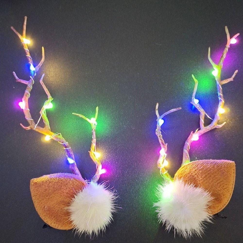 Deer Horns LED Christmas Headband Branch Glowing Hair Clip Funny Christmas Antlers Hairpin  Girl