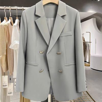 Grey Black Off White Blazer Solid Suit Formal Jacket for Women Spring Autumn Casual Metal Buckle Blazers Suits Asian Size Top