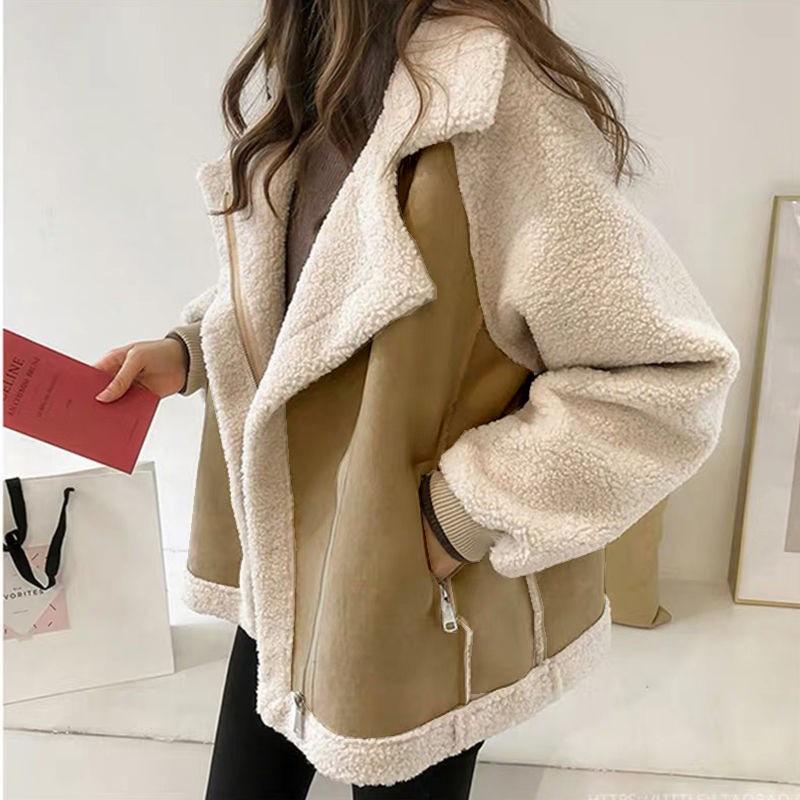 Deerskin Fleece Jacket Women's Autumn and Winter Short Small Loose Thickened Fur Integrated Fried Street Lamb Fleece Locomotive Clothing