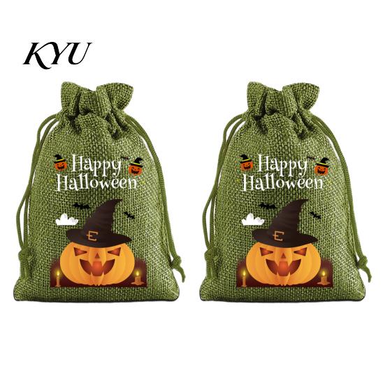 Lightweight Candy Carriers 2Pcs Halloween Pumpkin Drawstring Bags for Treats, Retro Burlap Pattern Party Favors Trick or Treat Bags, Portable