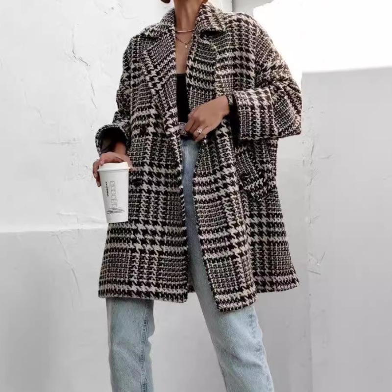 Tooxika New Autumn And Winter Thickened Lining Coat Woolen Houndstooth Wool Coat
