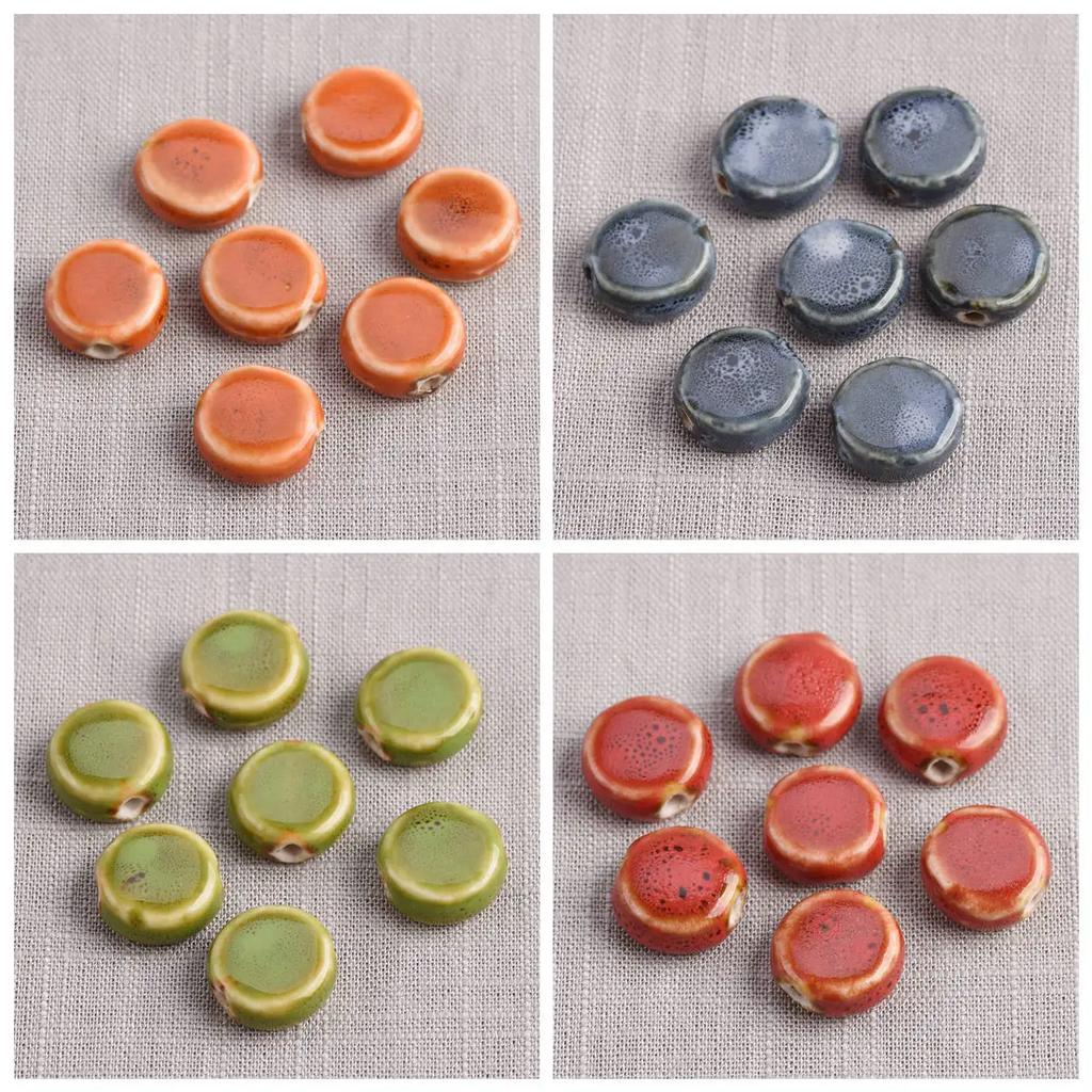 20pcs Flat Round 15mm Handmade Ceramic Porcelain Loose Spacer Beads Lot for Jewelry Making Accessories DIY Crafts Findings Creativity Beads