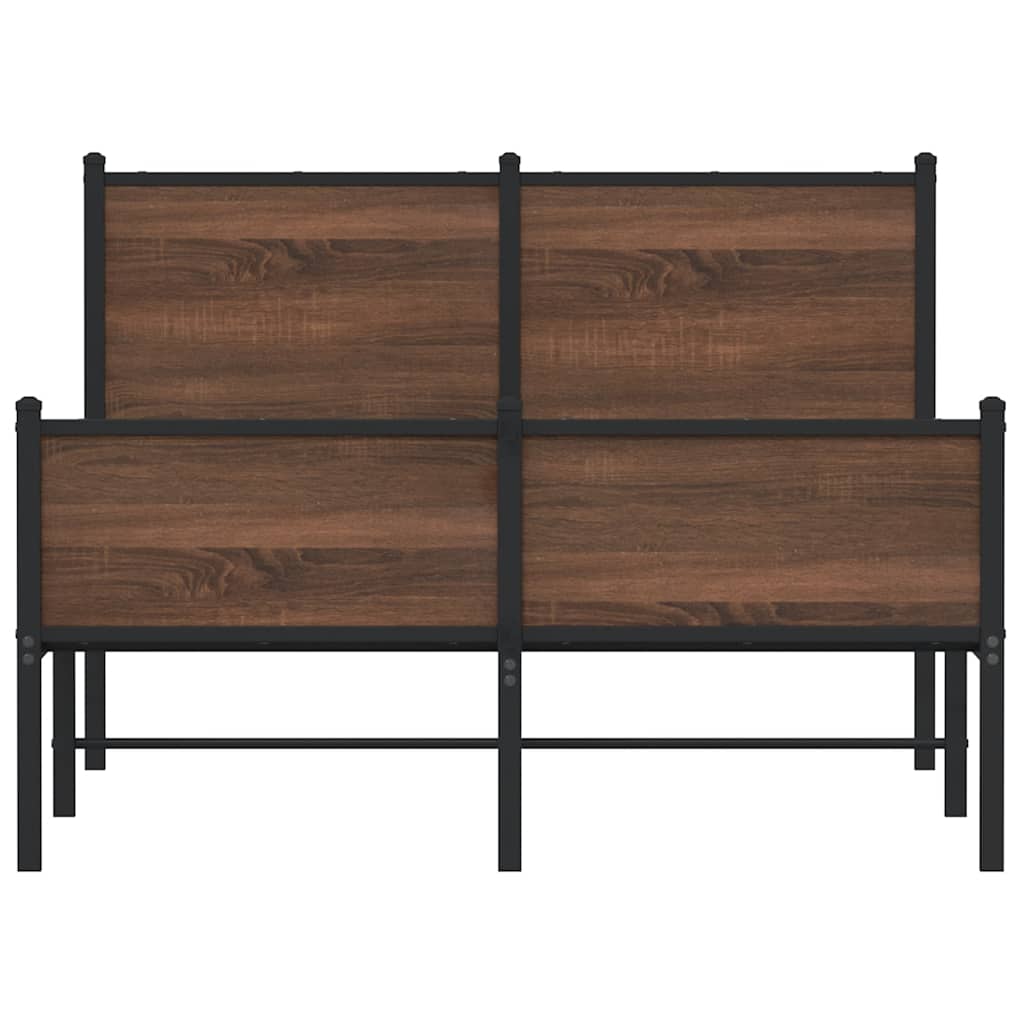 Metal Bed Frame Without Mattress Oak Effect 120 X 190 Cm