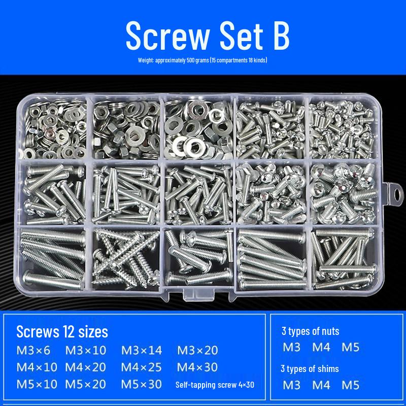 Baolian Self-Tapping Screw Set: Round, Phillips Pan Head, Nut, Cap, Washer - Sizes M2 M3 M4 M5 M6