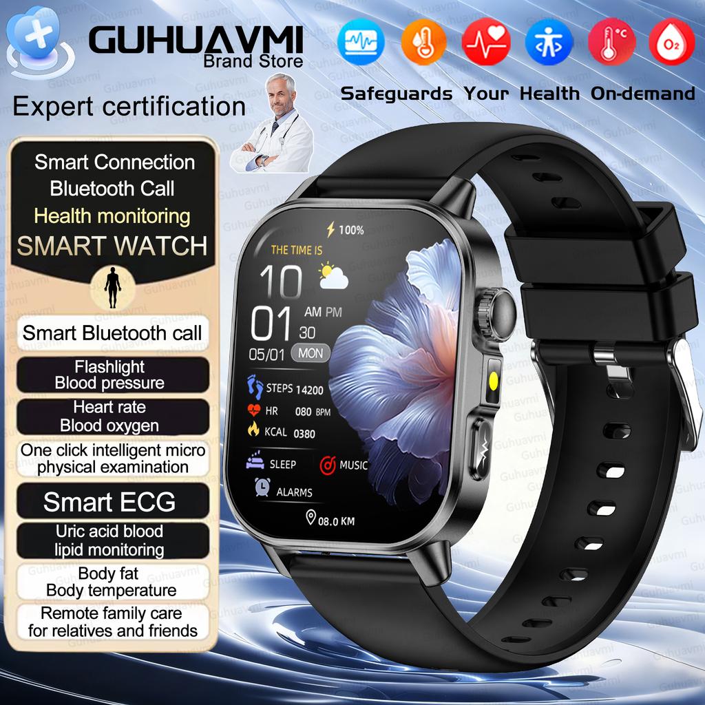 2026New AI Healthy Diagnose Analysis Smart Watch ECG+PPG Blood pressure lipids Uric Acid BT Call Smart Watch Tracker Men Women's
