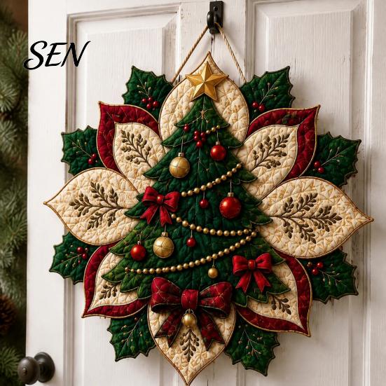 Holiday Table Decoration Crafts Quilted Fabric Poinsettia DIY Kit, Christmas Flower Patchwork Sewing Festive Reusable Ornament Set Crafting