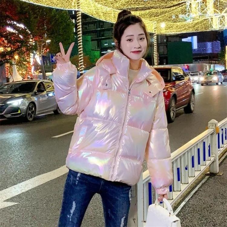New Glossy Down Cotton Padded Parka Winter Coat Women Long Sleeves Casual Snow Wear Jacket Female