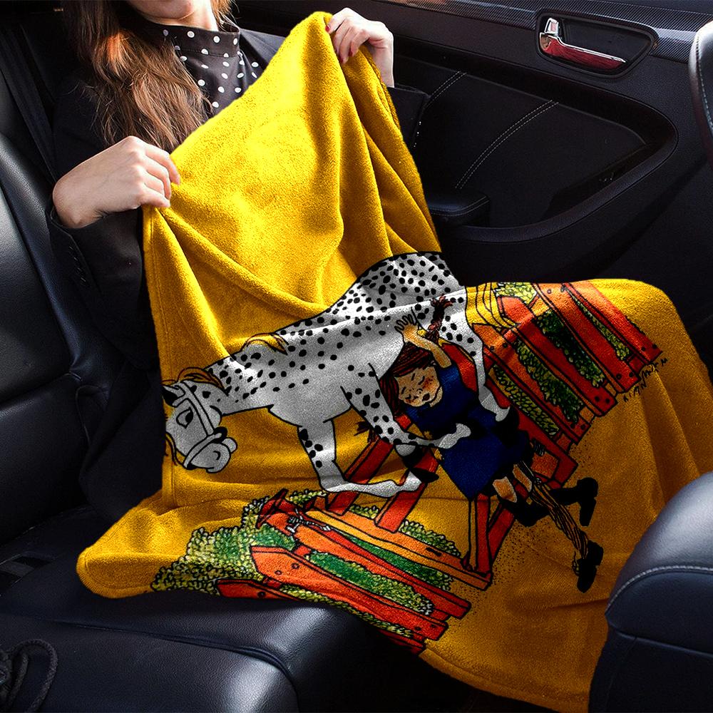 Coperta Stampata a Tema Pippi Calzelunghe - Perfetta per Divano, Letto, Viaggi e Uso all'Aperto | Lavabile in Lavatrice, Accogliente e Durevole.