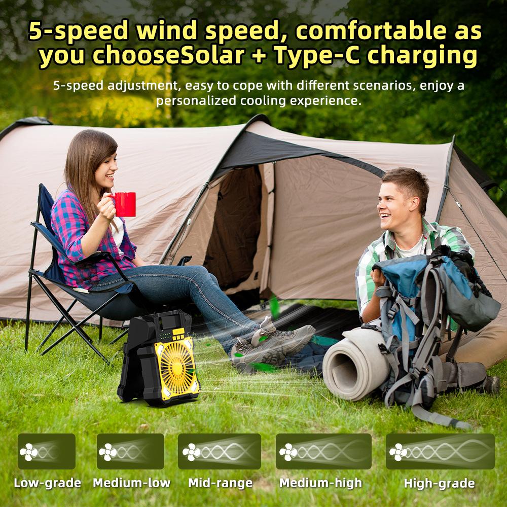 Solar Charging Portable Fan with Solar Panel Battery Operated Powered Outdoor Tent Fans For Hiking Fishing Picnic Emergency